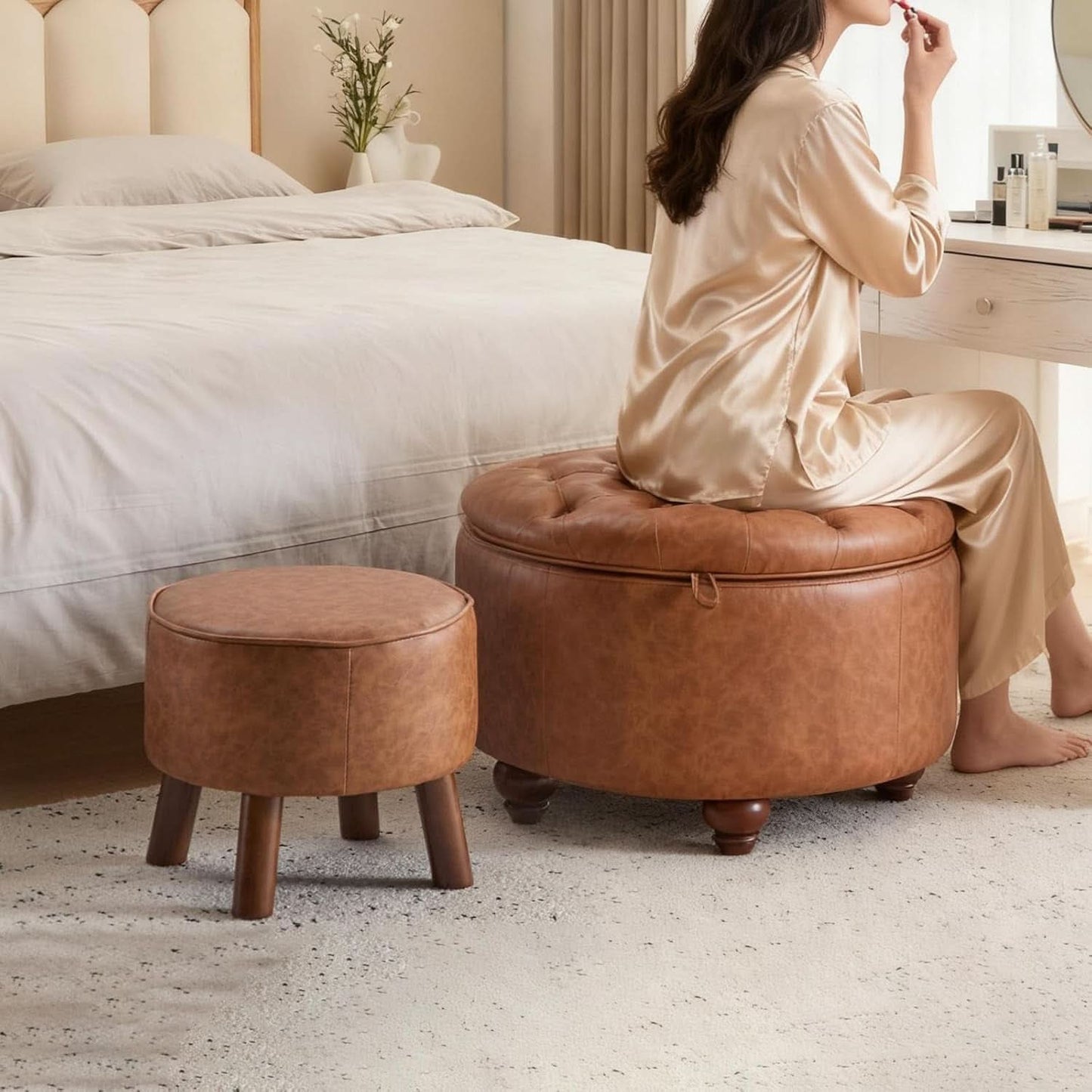 Leatherette Storage Ottoman