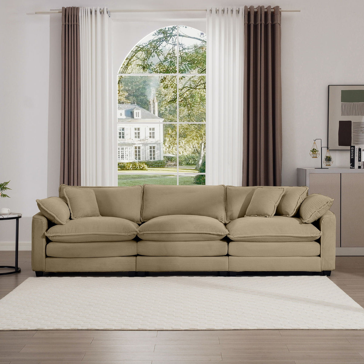 Mid-Century Modern 3 Seater Sectional Sofa With Arm And Throw Pillows - Marijuana Mama