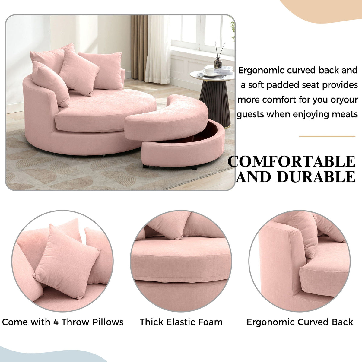 360° Swivel Accent Barrel Chair With Storage Ottoman & 4 Pillows - Marijuana Mama