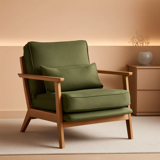 Green Luxury Upholstered Armchair With Lumbar Pillow