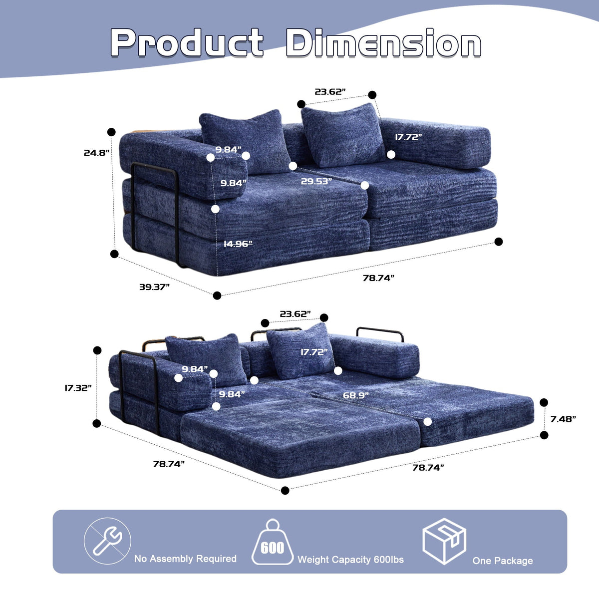 Convertible Floor Sofa Bed With Pillow Back Support Armrest - Marijuana Mama