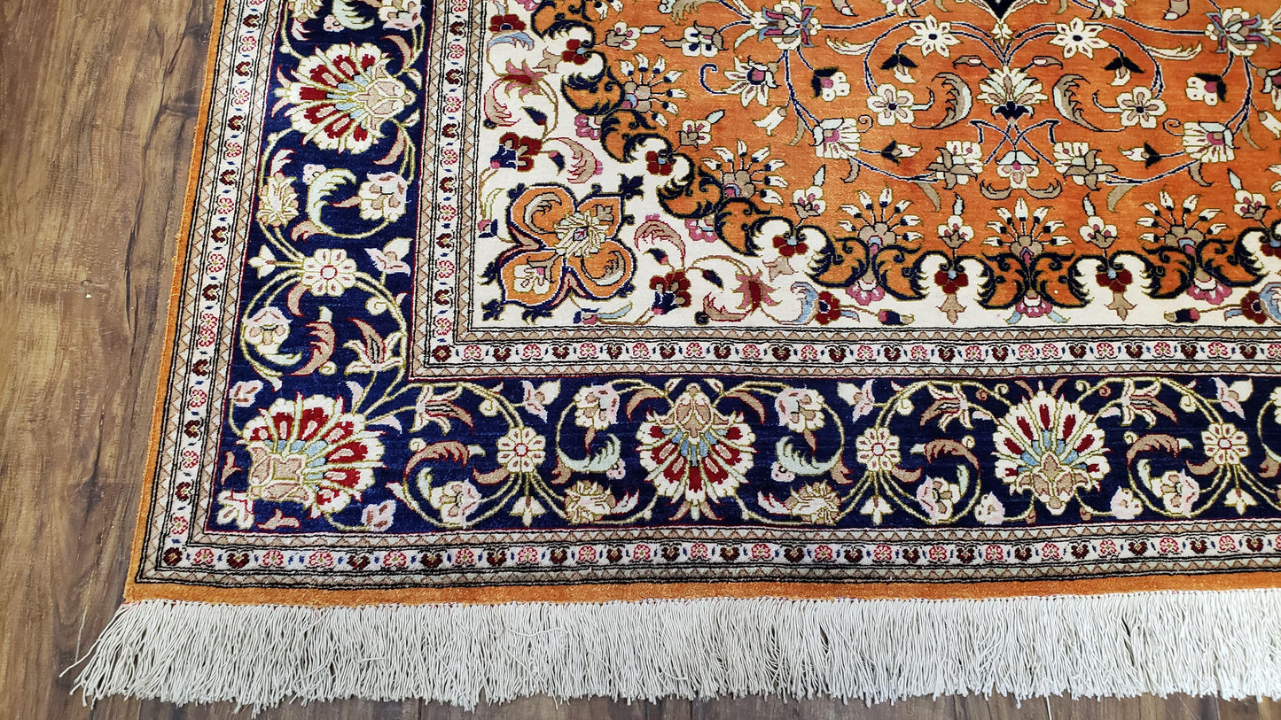 Stunning 1950s Persian Qum Silk Rug - 4.6 x 6.7