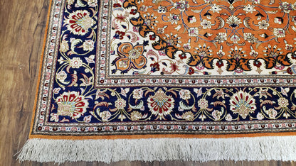 Stunning 1950s Persian Qum Silk Rug - 4.6 x 6.7