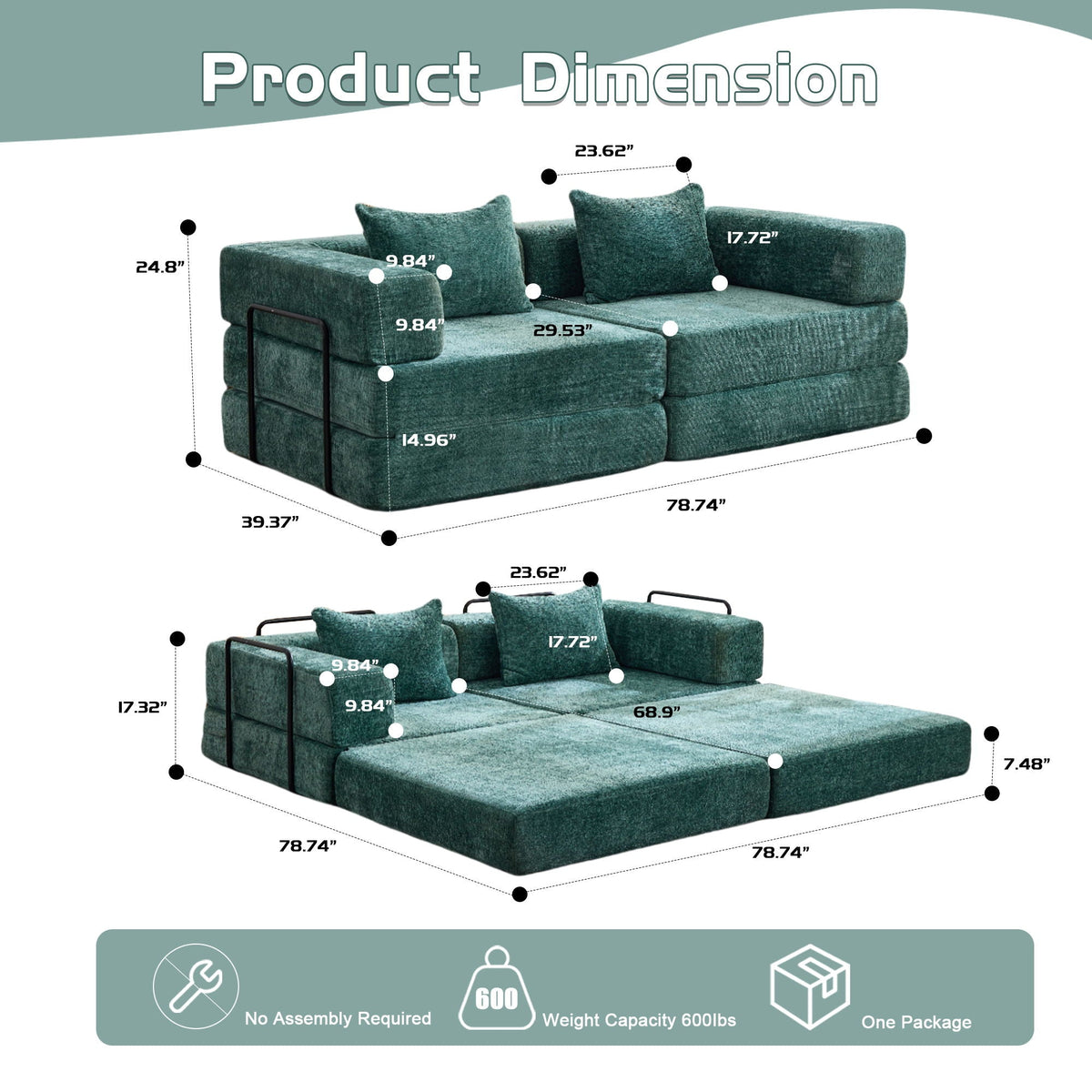 Convertible Floor Sofa Bed With Pillow Back Support Armrest - Marijuana Mama