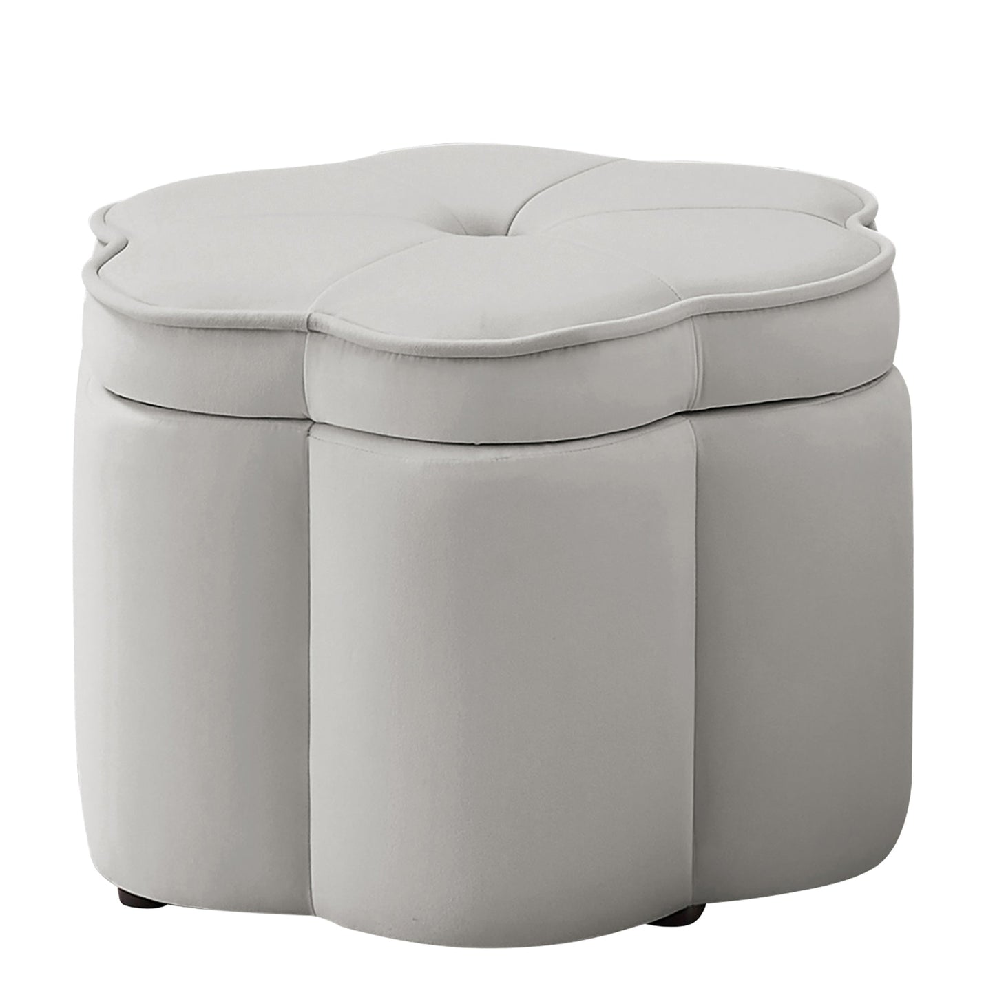 Set of 2 Flower Shape Petal Velvet Storage Ottoman with Storage, Gray