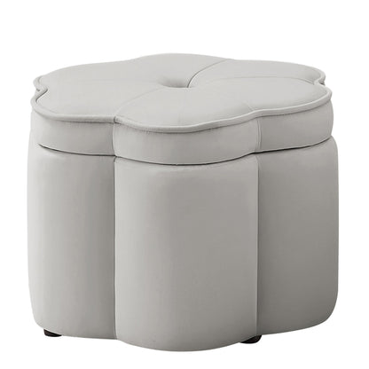 Set of 2 Flower Shape Petal Velvet Storage Ottoman with Storage, Gray