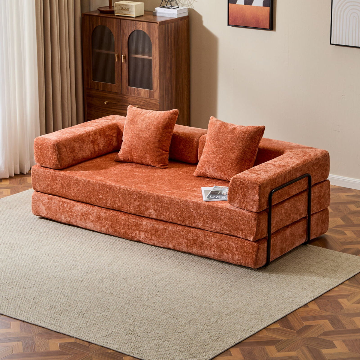Convertible Floor Sofa Bed With Pillow Back Support Armrest - Marijuana Mama