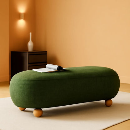 Green Velvet Bench Cushioned Seat