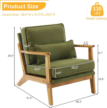 Green Luxury Upholstered Armchair With Lumbar Pillow