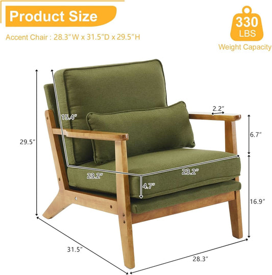 Green Luxury Upholstered Armchair With Lumbar Pillow