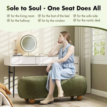 Green Velvet Bench Cushioned Seat