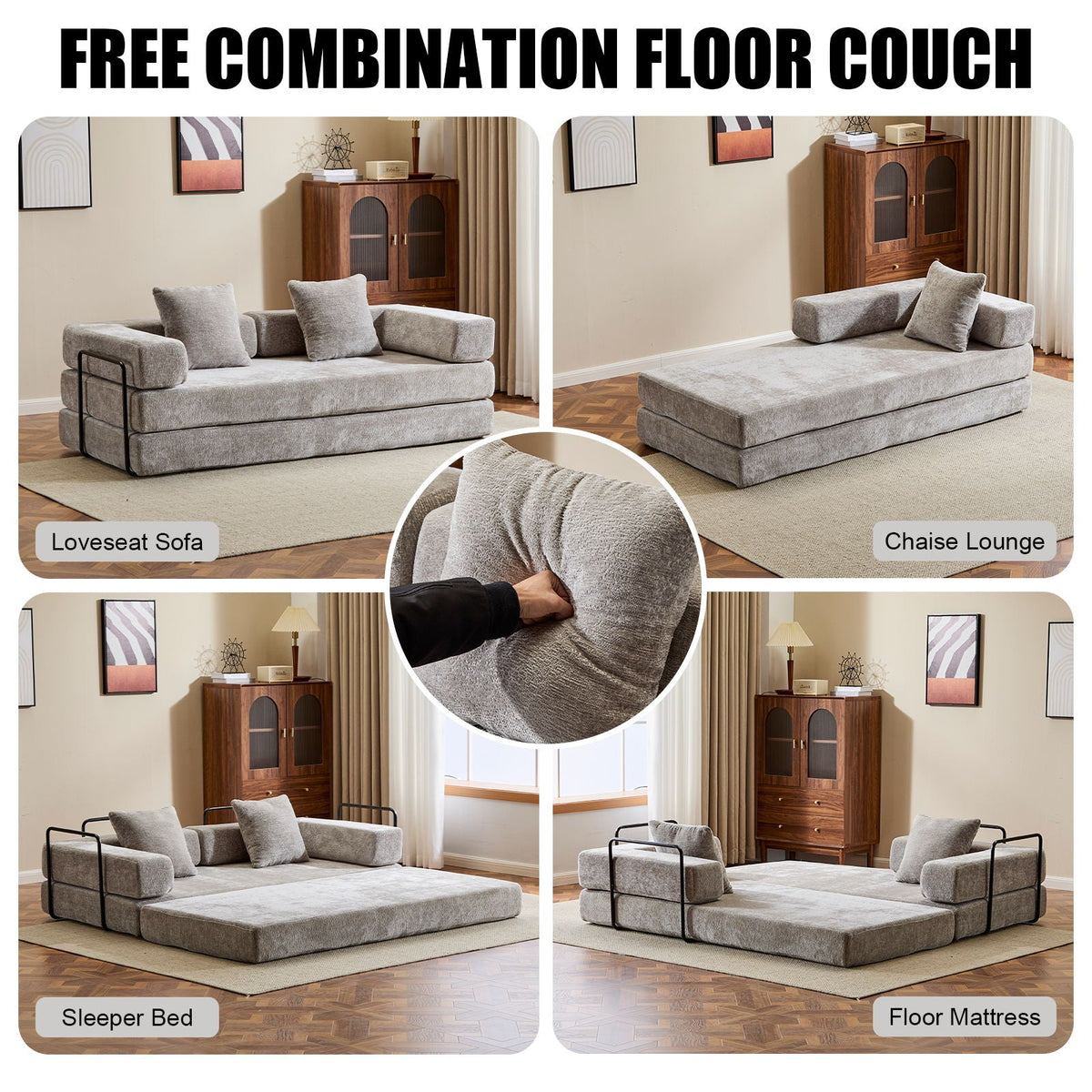 Convertible Floor Sofa Bed With Pillow Back Support Armrest - Marijuana Mama