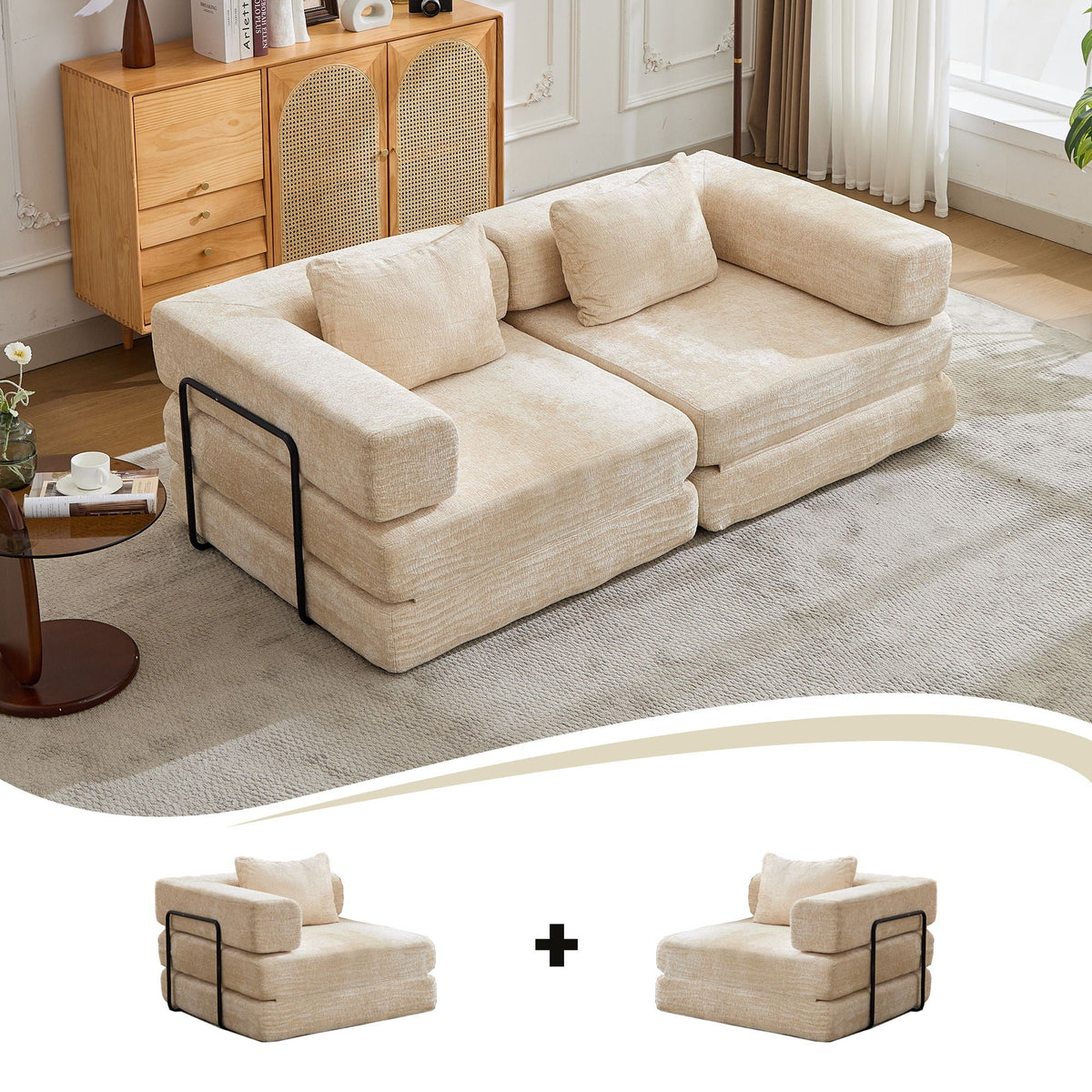 Convertible Floor Sofa Bed With Pillow Back Support Armrest - Marijuana Mama