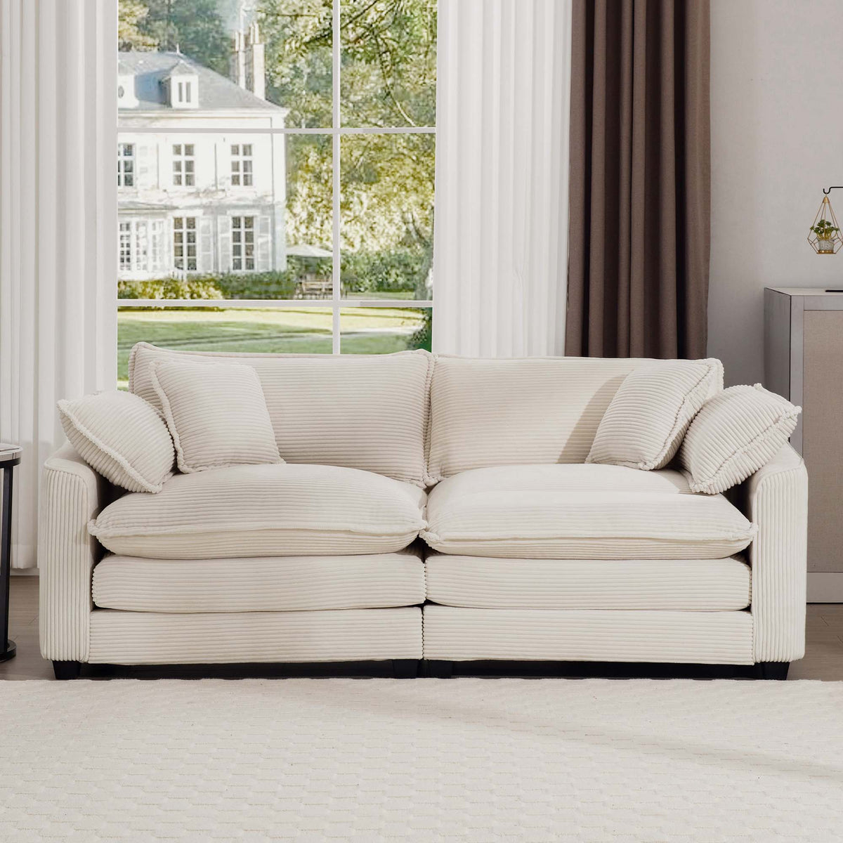 Modern 2 Seater With 4 Pillows, Upholstered Deep Seating Loveseat - Marijuana Mama
