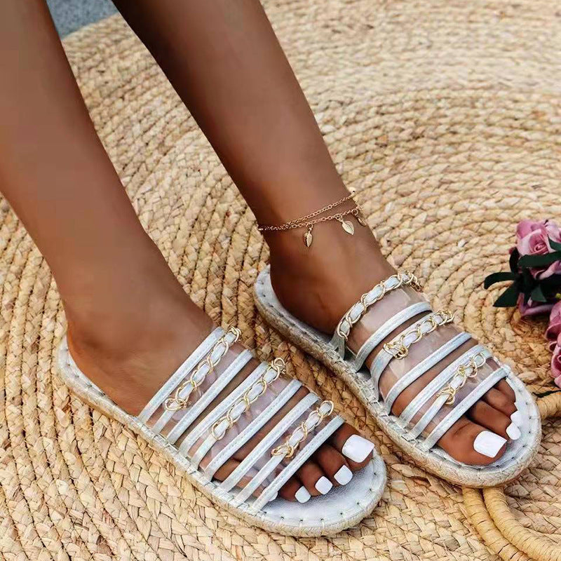 New Hemp Rope Thick Bottom Sandals With Rhinestones