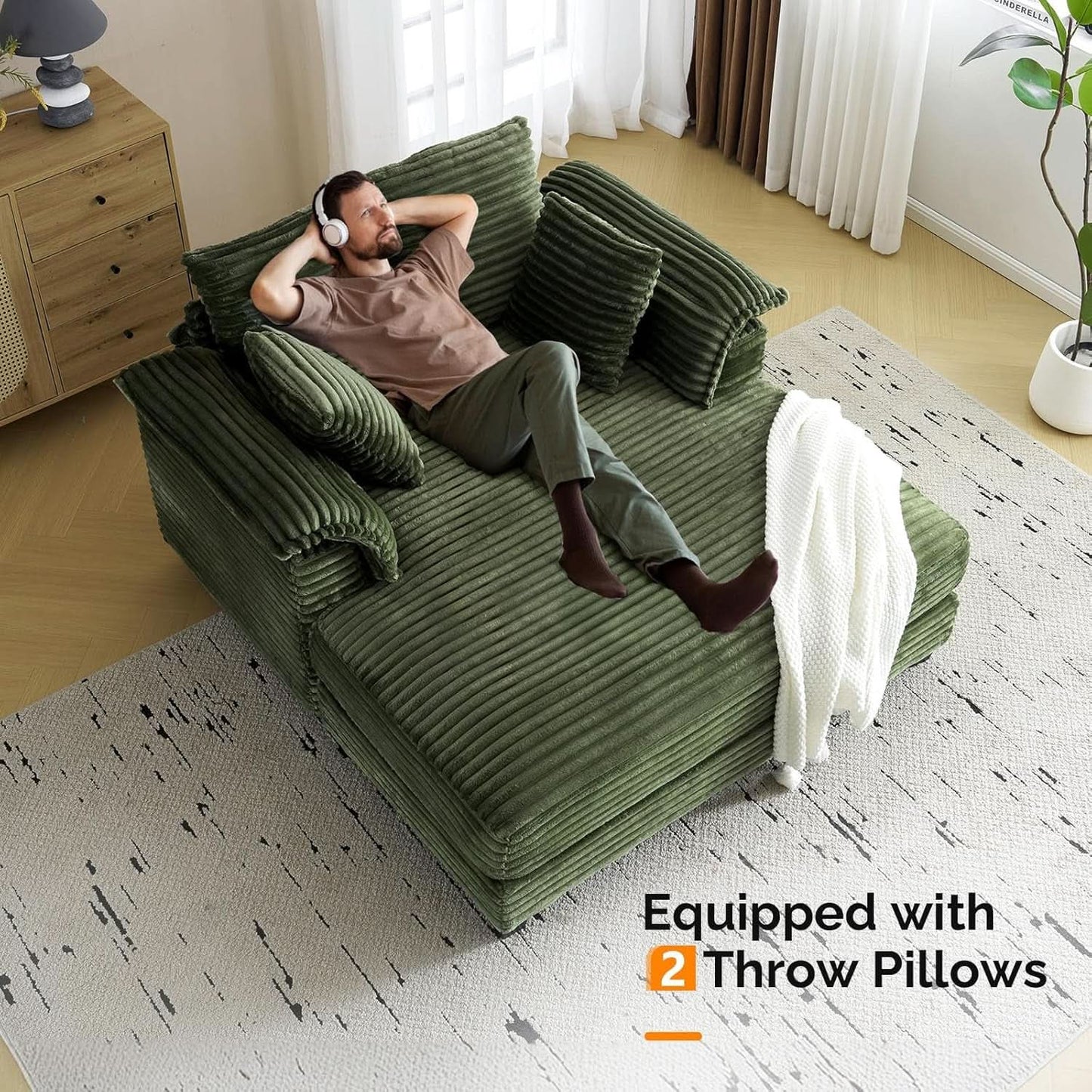 Oversized Corduroy Lounge Chair With Armrests