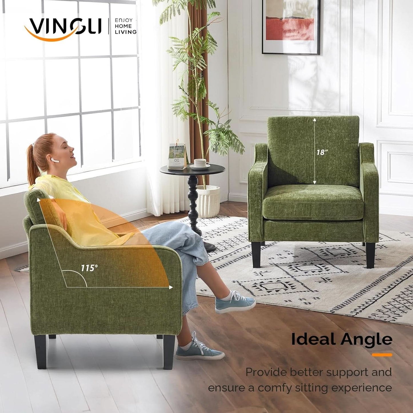 Olive Green Upholstered Midcentury Accent Chair