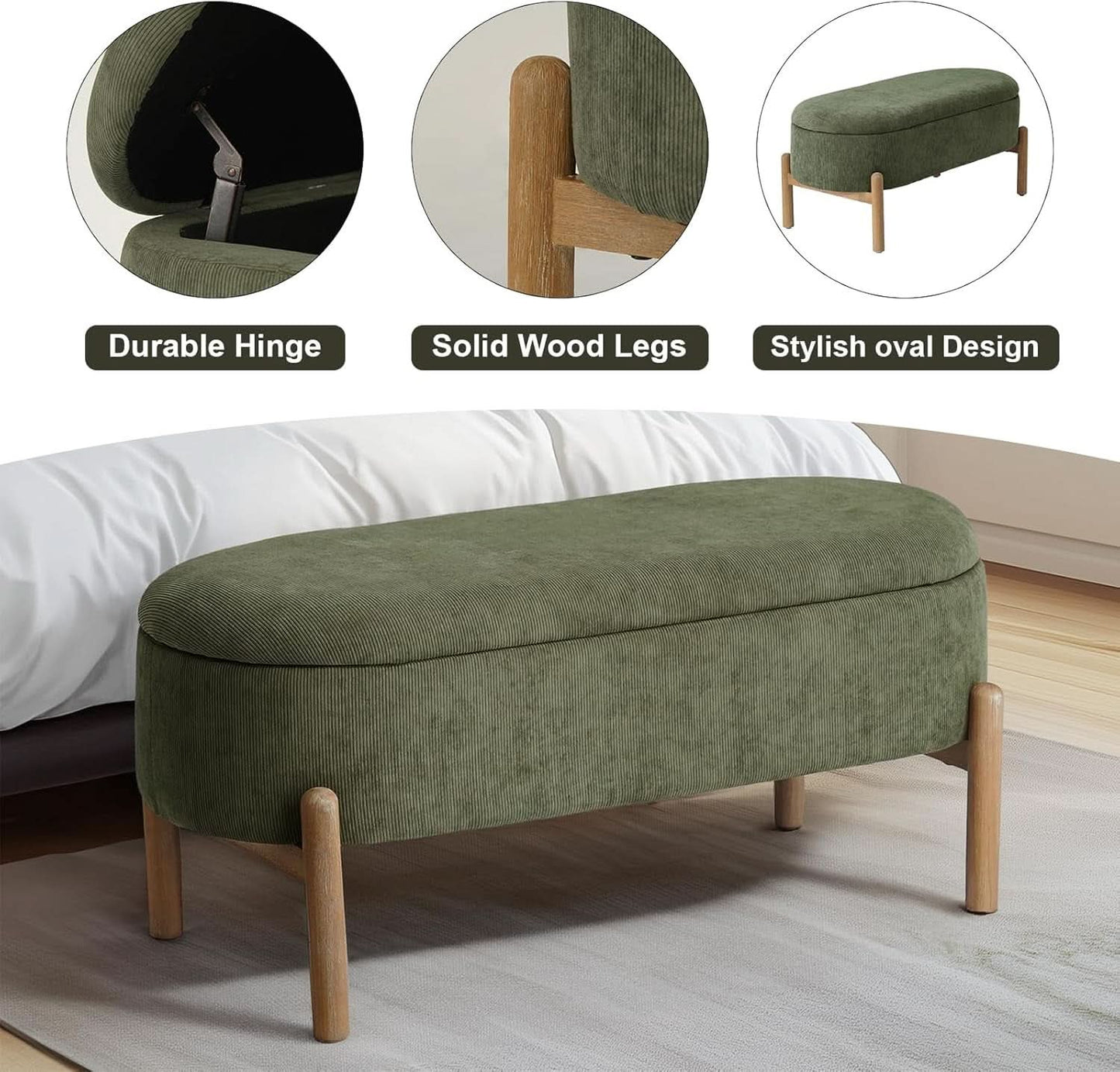 Green Oversized Storage Solution Bench Ottoman