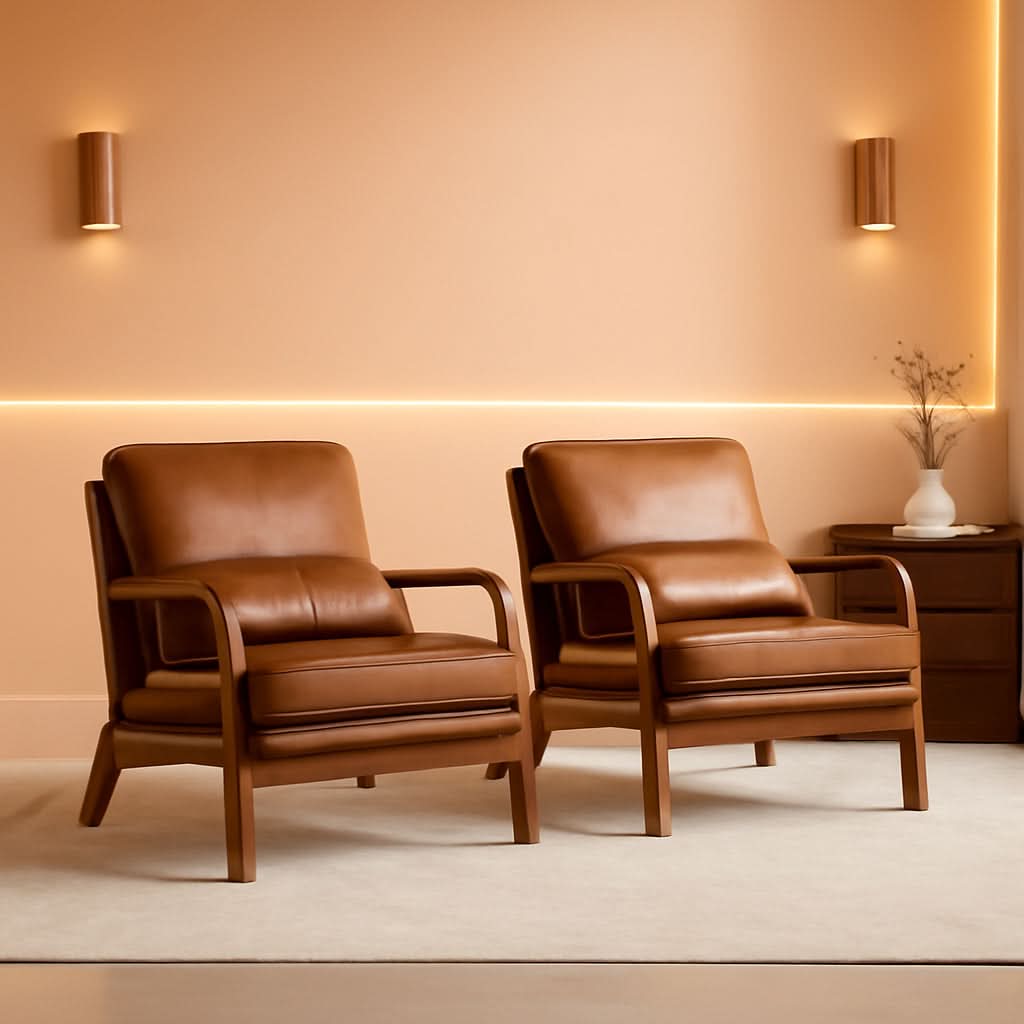 Midcentury Modern Accent Chair Set-Brown Microfiber - Marijuana Mama