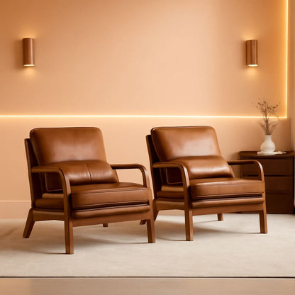Midcentury Modern Accent Chair Set-Brown Microfiber - Marijuana Mama