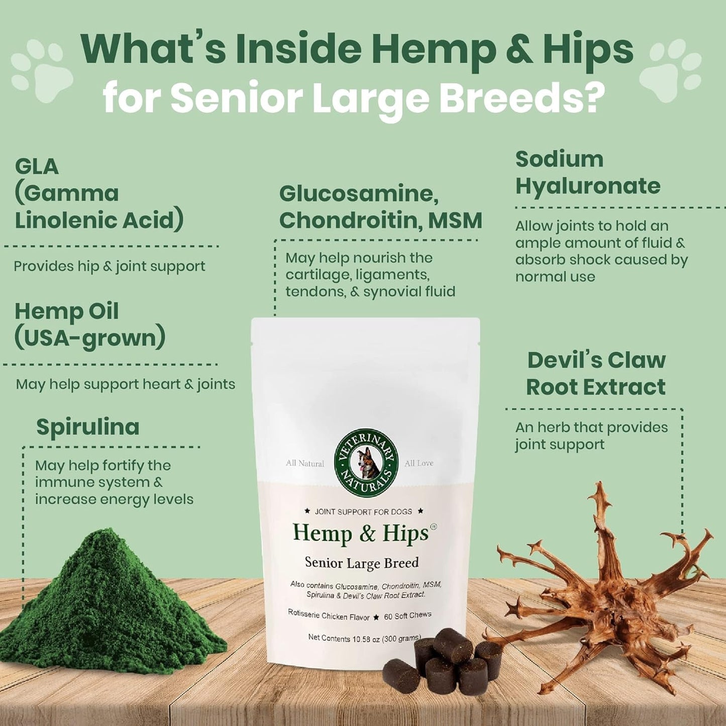 Dog Hip Joint Supplement Hemp Glucosamine Chews for Senior Large Breed