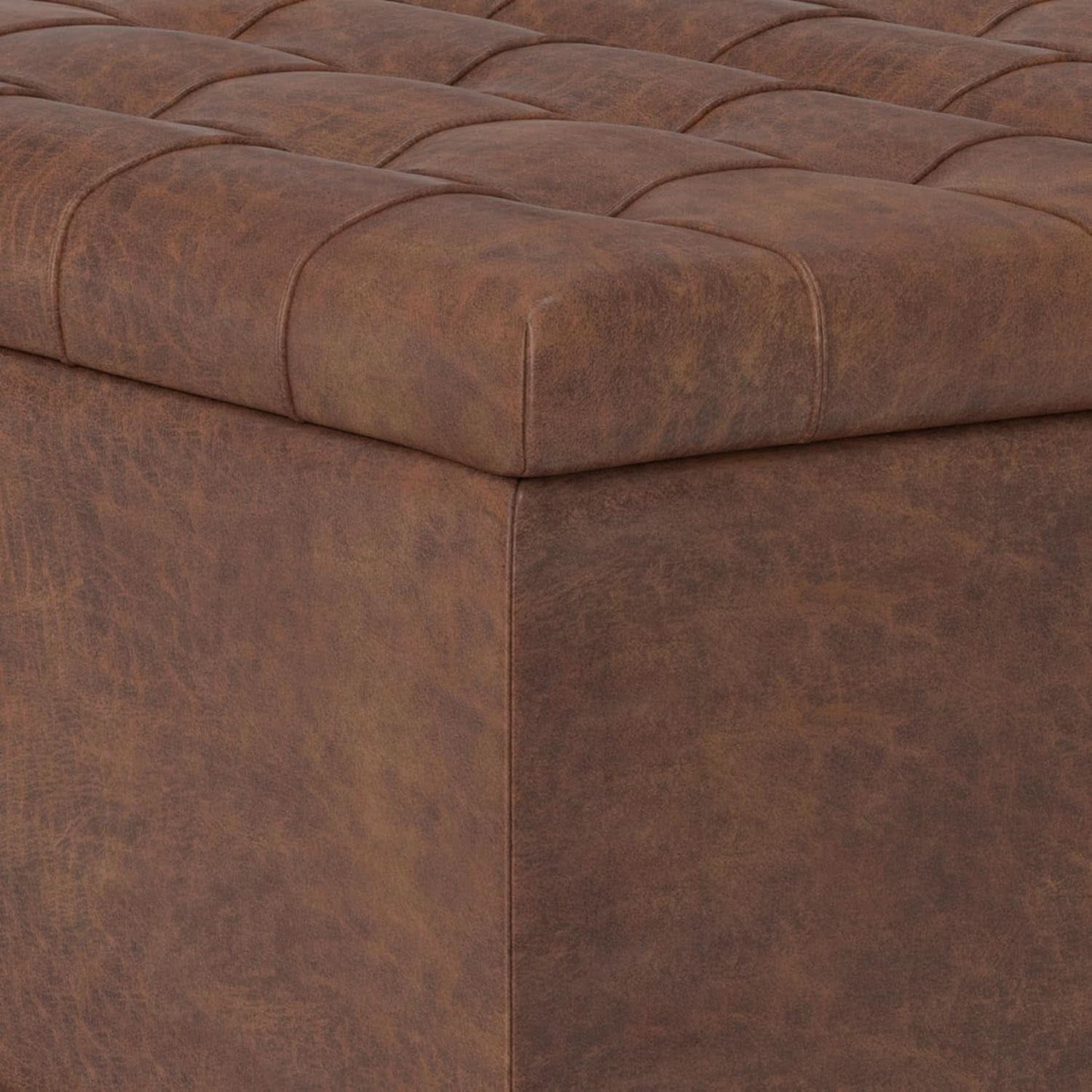 Storage Ottoman Distressed Saddle Brown Leatherette
