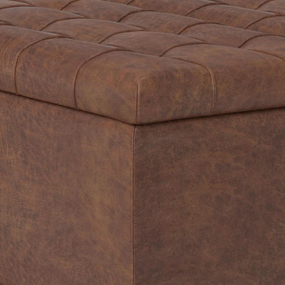Storage Ottoman Distressed Saddle Brown Leatherette