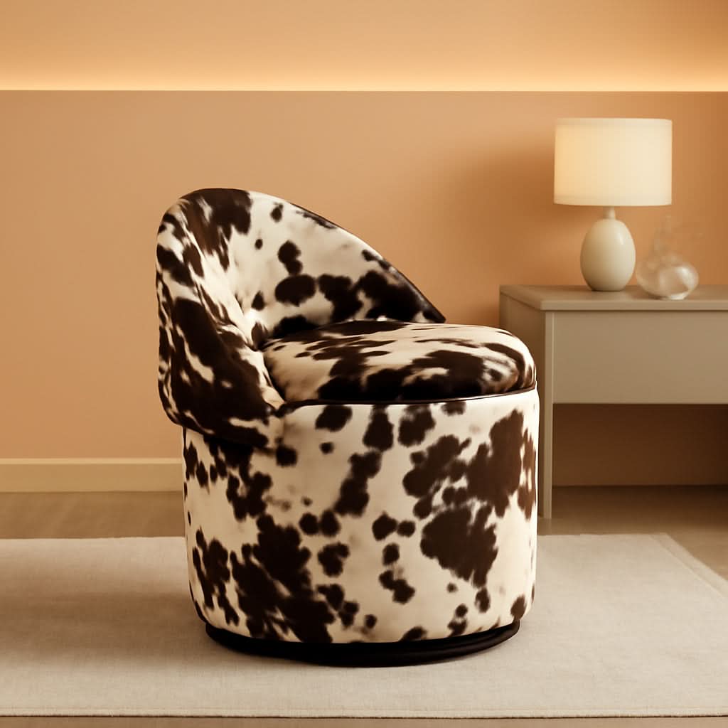 Milk Cow Velvet Upholstered Storage Swivel Chair