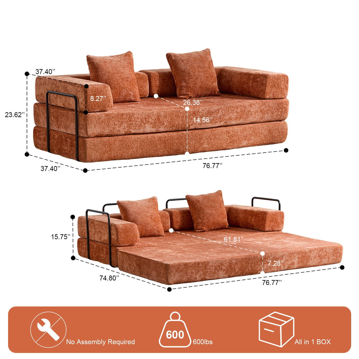 Convertible Floor Sofa Bed With Pillow Back Support Armrest - Marijuana Mama