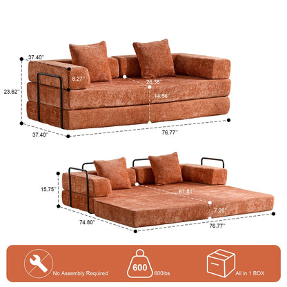 Convertible Floor Sofa Bed With Pillow Back Support Armrest - Marijuana Mama