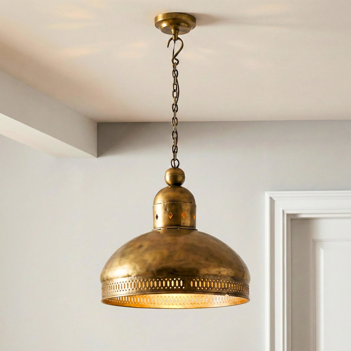 16 in. Round Antique Brass Finish Metal Pendant Lighting