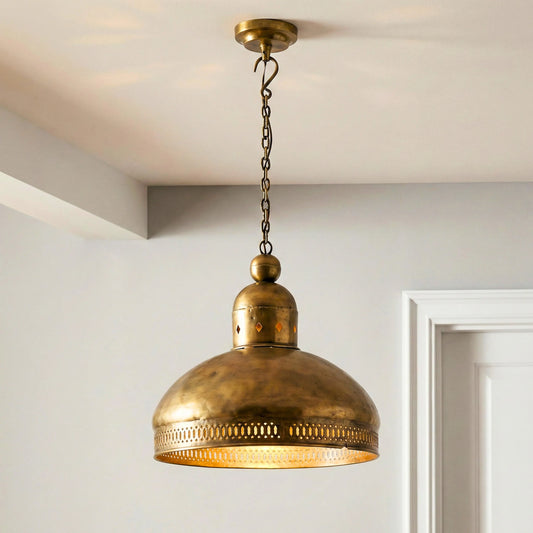 16 in. Round Antique Brass Finish Metal Pendant Lighting