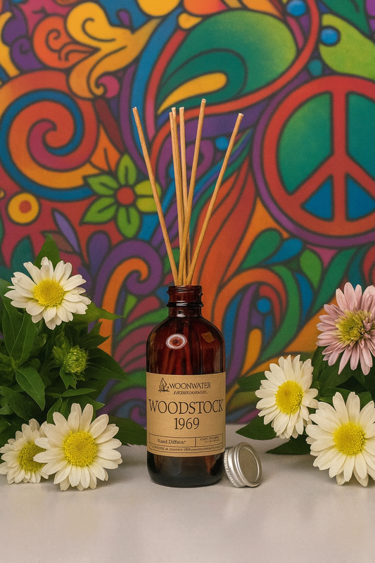Woodstock 1969 - Reed Diffuser- Hemp, Grass, Nag Champa & Patchouli -- by Moon Water Apothecary!