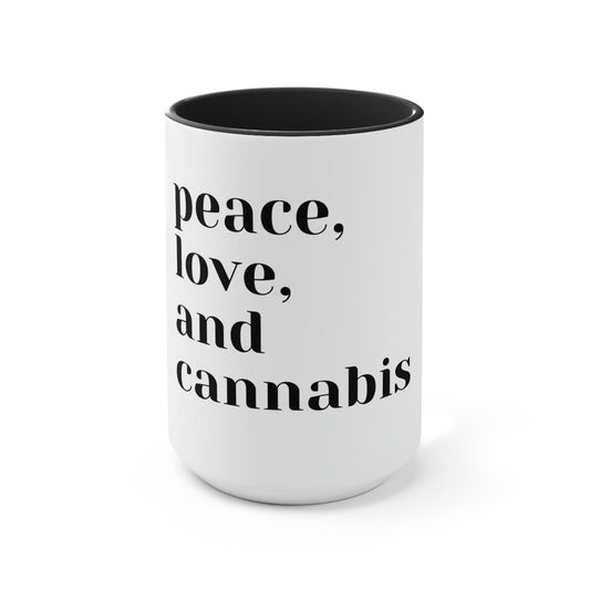 "Peace, Love and Cannabis" Mug