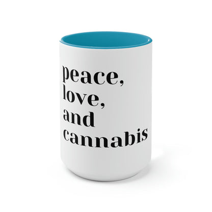 "Peace, Love and Cannabis" Mug