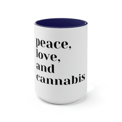 "Peace, Love and Cannabis" Mug