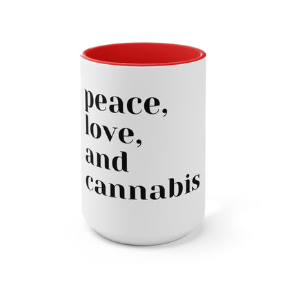 "Peace, Love and Cannabis" Mug