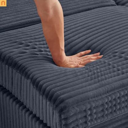 L-Shape Corduroy Sofa w/ USB Charging & Storage