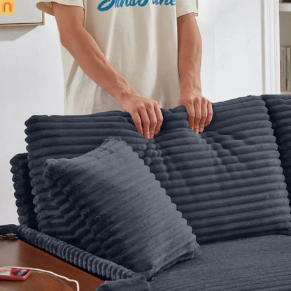L-Shape Corduroy Sofa w/ USB Charging & Storage