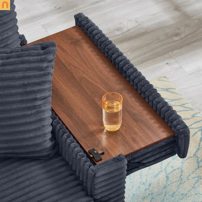 L-Shape Corduroy Sofa w/ USB Charging & Storage