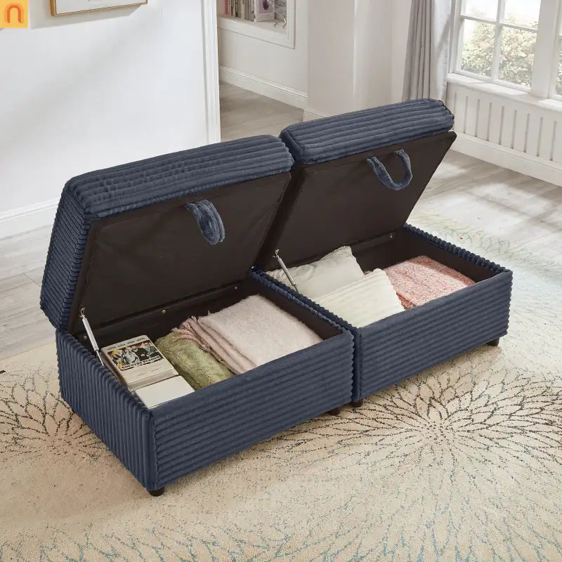 L-Shape Corduroy Sofa w/ USB Charging & Storage