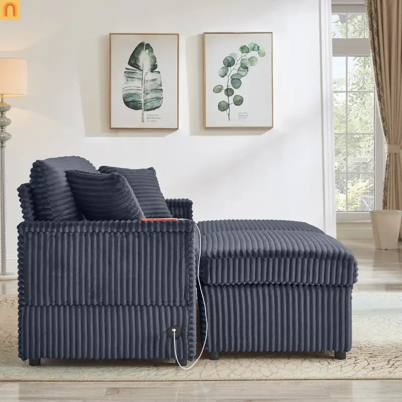 L-Shape Corduroy Sofa w/ USB Charging & Storage