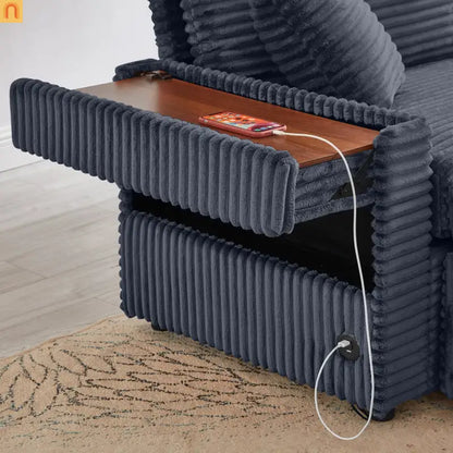 L-Shape Corduroy Sofa w/ USB Charging & Storage