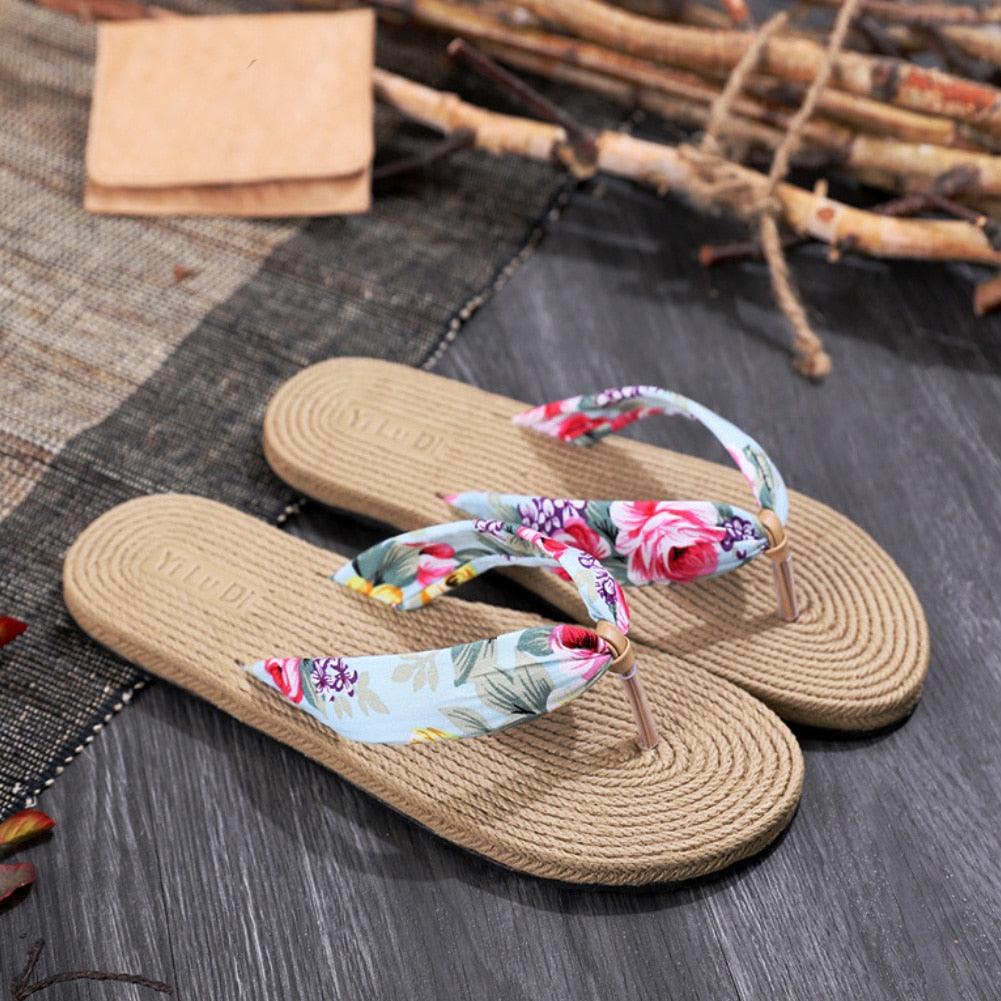 Hemp Floral Flip Flops
