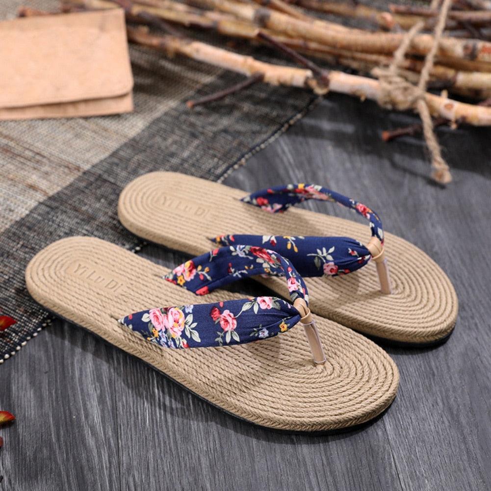 Hemp Floral Flip Flops