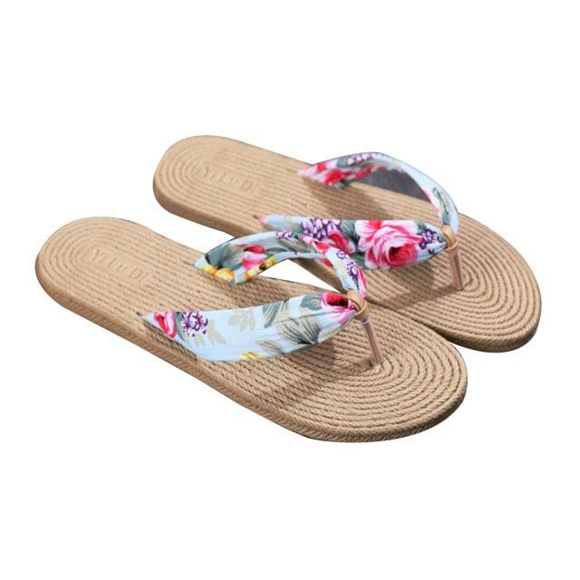 Hemp Floral Flip Flops